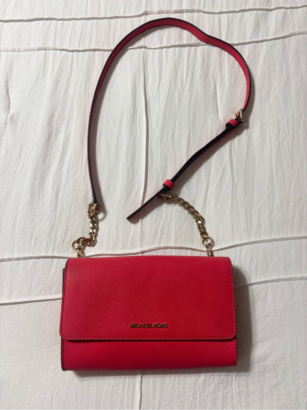 Michael Kors Red Chain-Strap Crossbody Purse